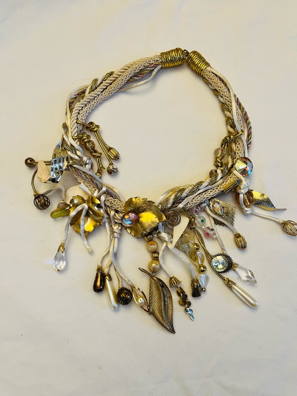 Boho Gold & Cream Multi-Strand Statement Necklace